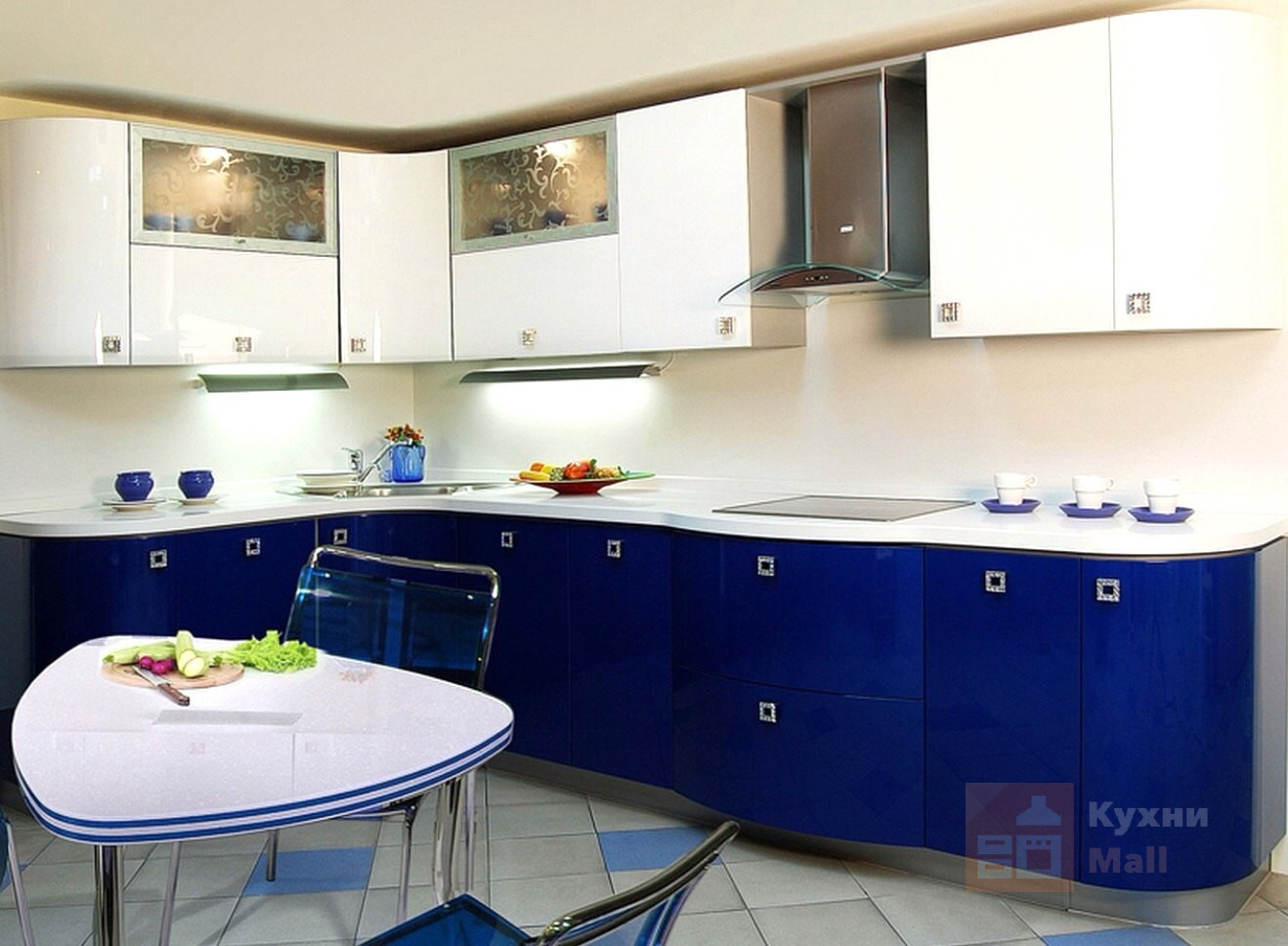 Купить кухню эмаль. Синие кухни. Кухни Фотогалерея. Кухонный гарнитур синего цвета. Кухня в синем цвете.